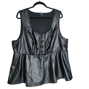 Torrid Womens Black Faux Leather Lace Up Peplum Sleeveless Top Plus Size 3 3X